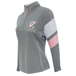 Design half - chest zipper female racing training dress custom - made women's grey racing training dress shirt sleeve matching color design printed LOGO International invitational equestrian Tournament Australia W225 Design half - chest zipper female racing training dress custom - made women's grey racing training dress shirt sleeve matching color design printed LOGO International invitational equestrian Tournament Australia W225